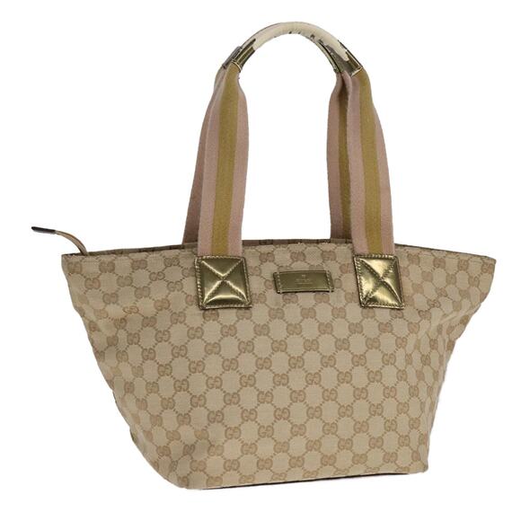 GUCCI GG Canvas Sherry Line Tote Bag Beige Gold Pink - Picture 1 of 16